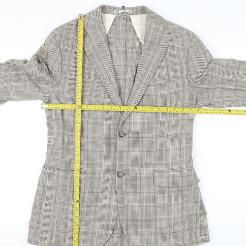 Zara Women Beige Check Linen Blend Blazer Jacket Size 14