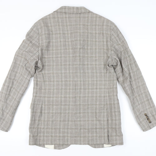 Zara Women Beige Check Linen Blend Blazer Jacket Size 14