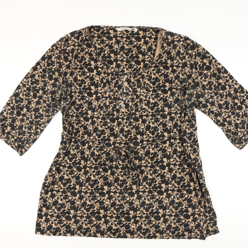 Debenhams Womens Beige Black Floral Cotton Tunic Blouse Size 18