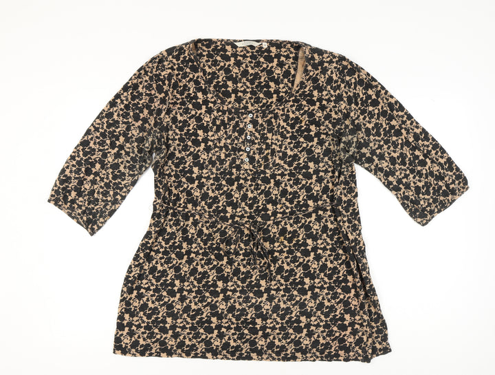 Debenhams Womens Beige Black Floral Cotton Tunic Blouse Size 18