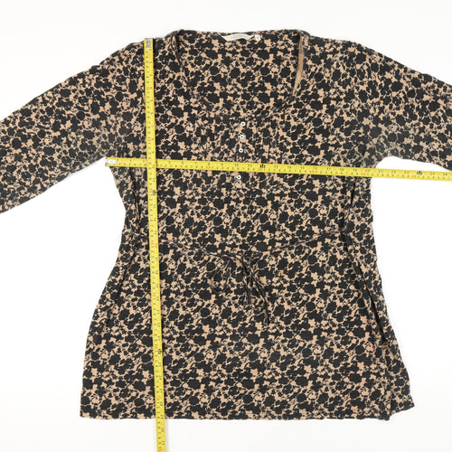 Debenhams Womens Beige Black Floral Cotton Tunic Blouse Size 18