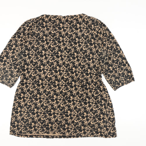 Debenhams Womens Beige Black Floral Cotton Tunic Blouse Size 18