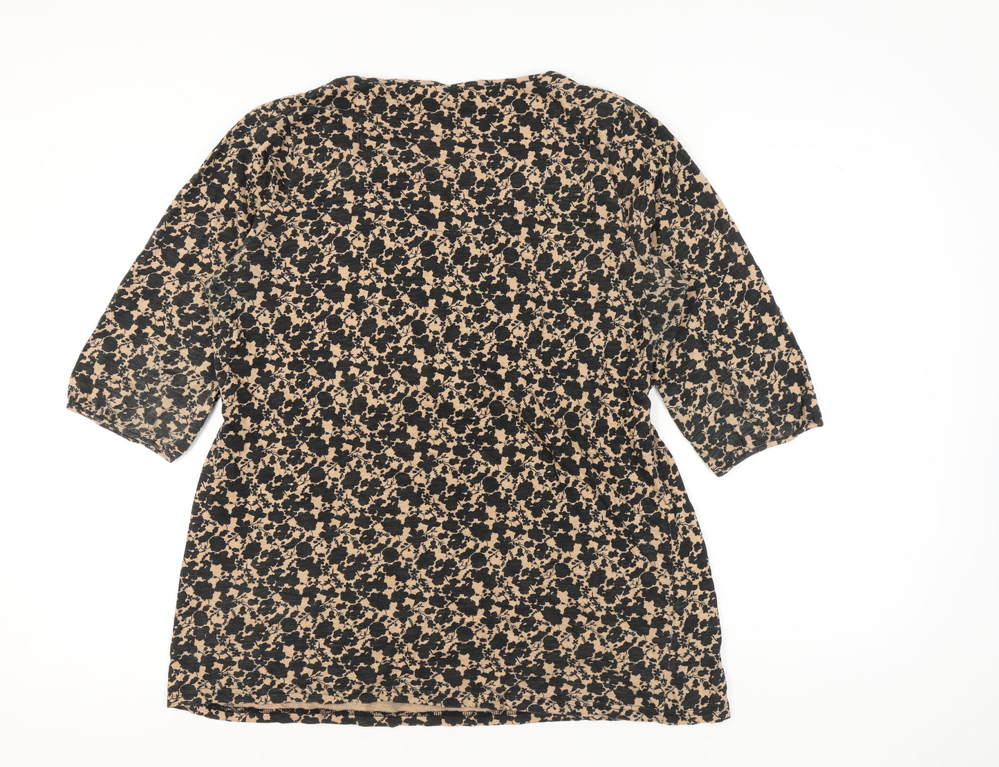 Debenhams Womens Beige Black Floral Cotton Tunic Blouse Size 18