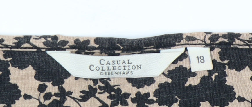 Debenhams Womens Beige Black Floral Cotton Tunic Blouse Size 18