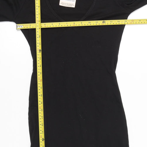 Missguided Women Black Bodycon Mini Dress UK 6 Cold Shoulder V-Neck