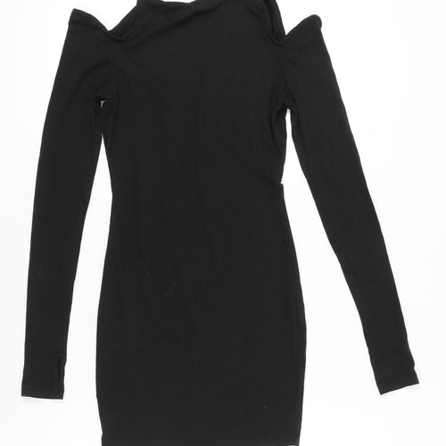Missguided Women Black Bodycon Mini Dress UK 6 Cold Shoulder V-Neck