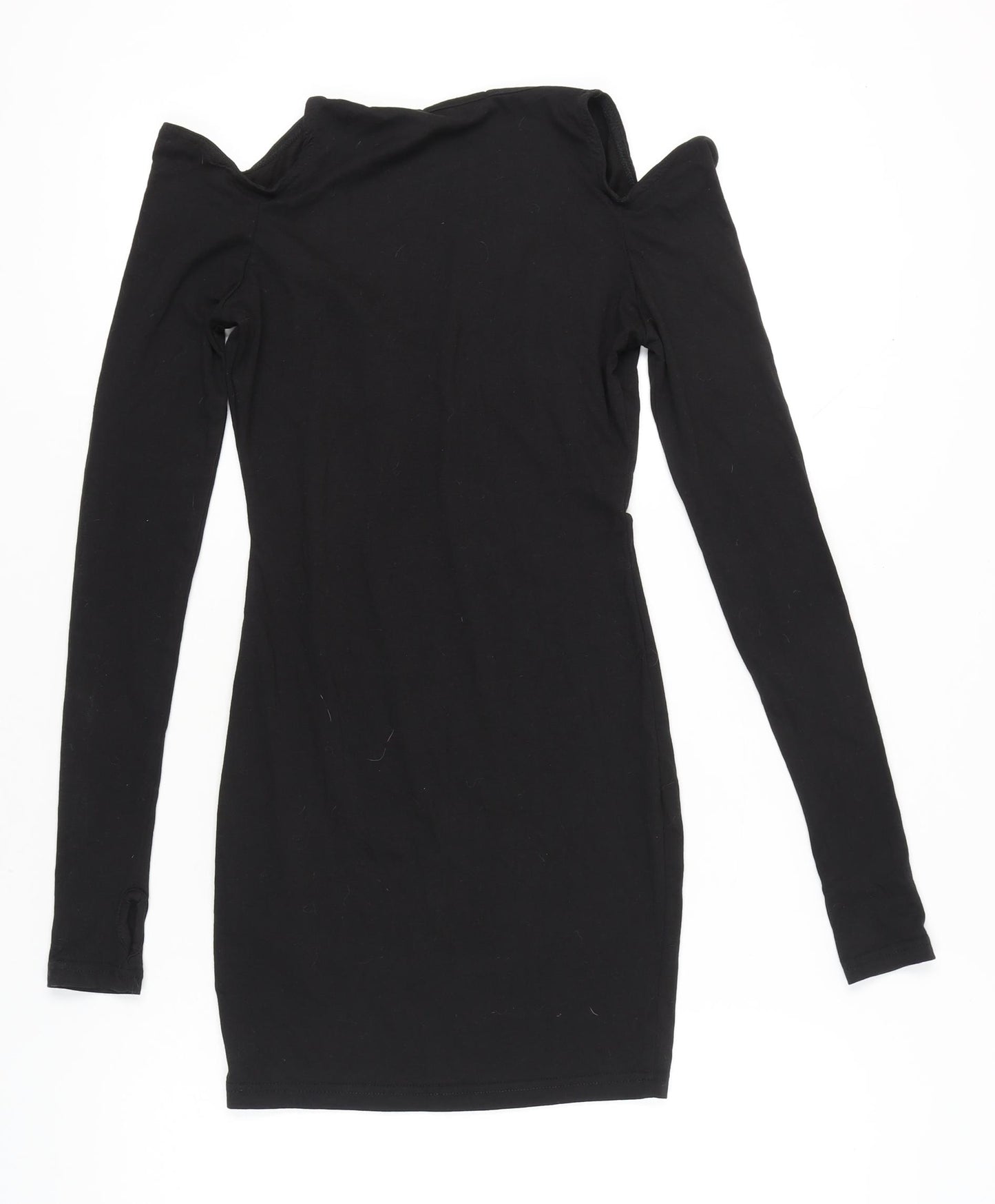 Missguided Women Black Bodycon Mini Dress UK 6 Cold Shoulder V-Neck
