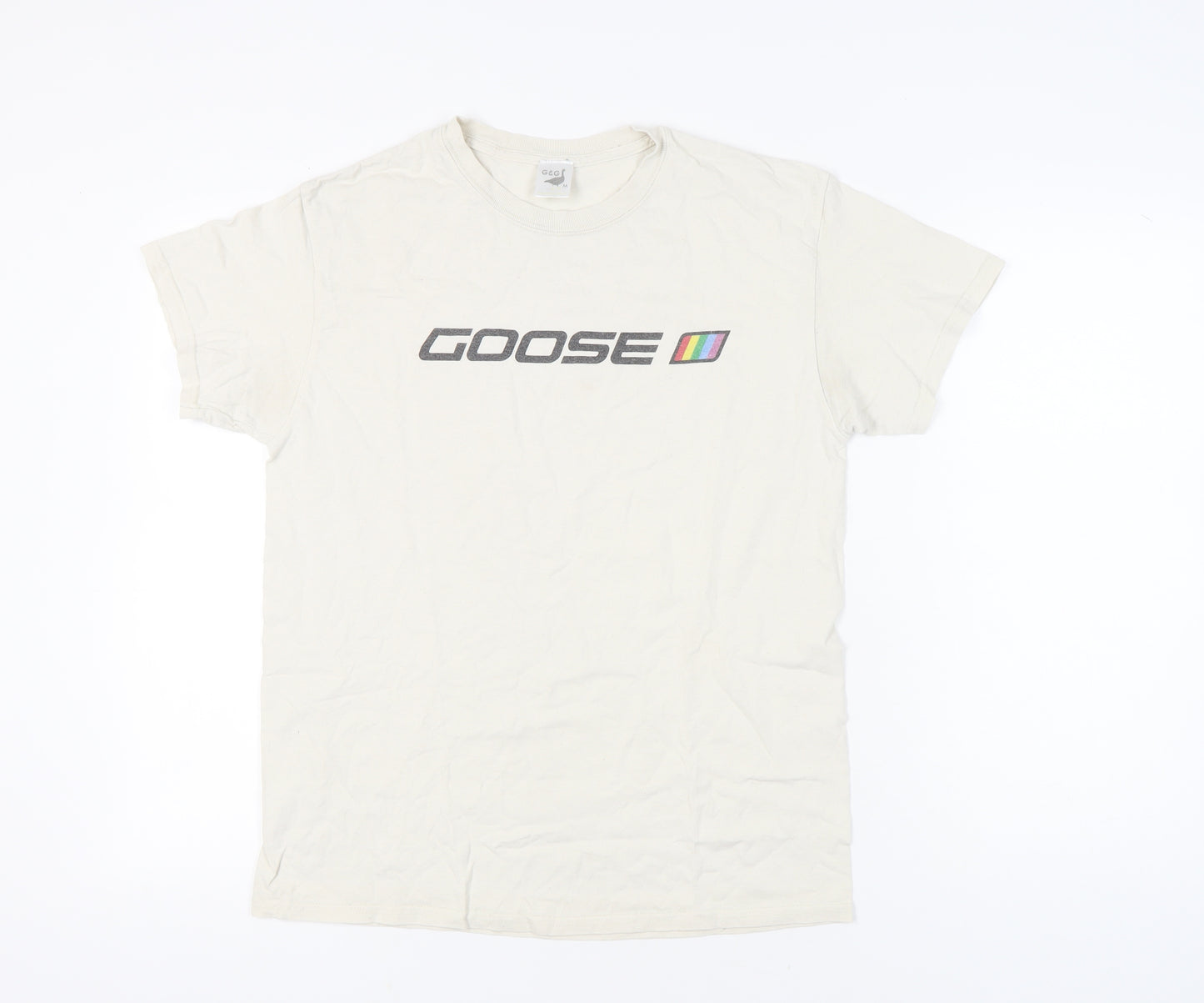 G&G Men’s Beige Goose Logo Graphic Print T-Shirt Size M Crew Neck