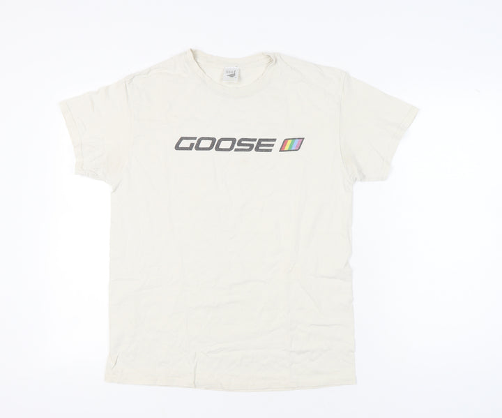 G&G Men’s Beige Goose Logo Graphic Print T-Shirt Size M Crew Neck