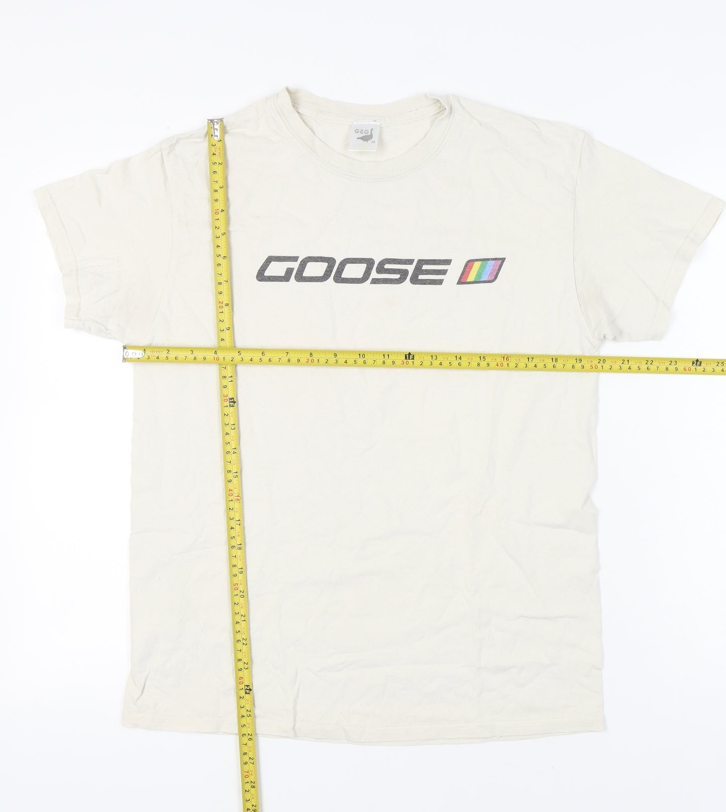 G&G Men’s Beige Goose Logo Graphic Print T-Shirt Size M Crew Neck