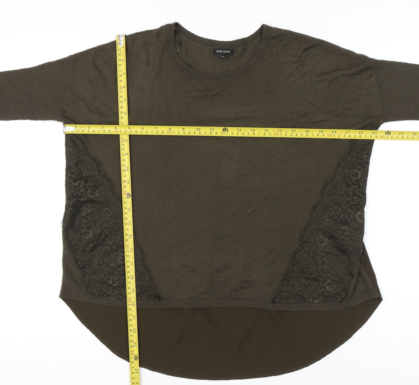River Island Women’s Green Lace Tunic Blouse UK 10 3/4 Sleeve