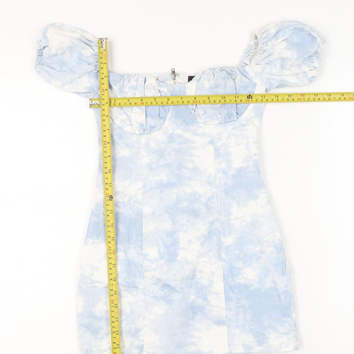 PrettyLittleThing Women’s Blue Tie Dye Puff Sleeve Bodycon Dress Size 2