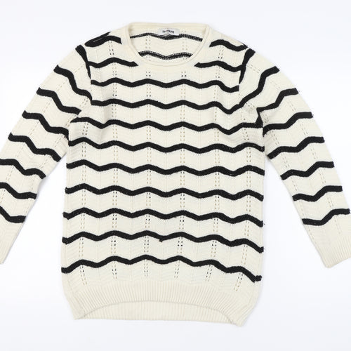 SportKing Womens White Black Striped Knit Jumper 2XL Long Sleeve