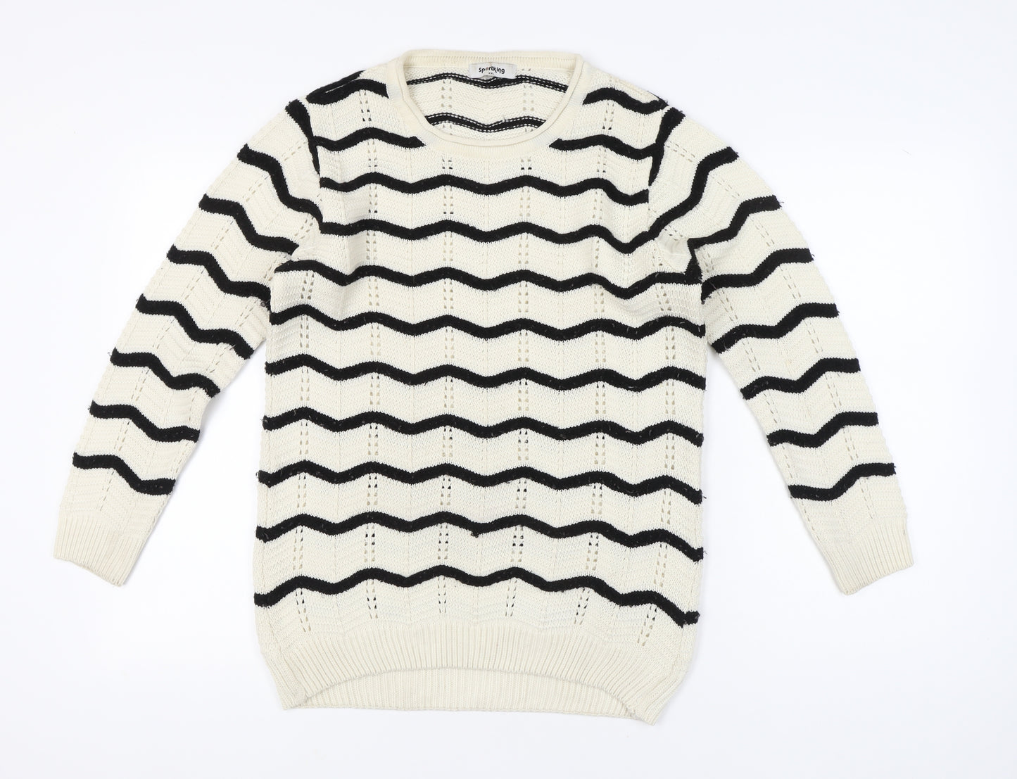 SportKing Womens White Black Striped Knit Jumper 2XL Long Sleeve