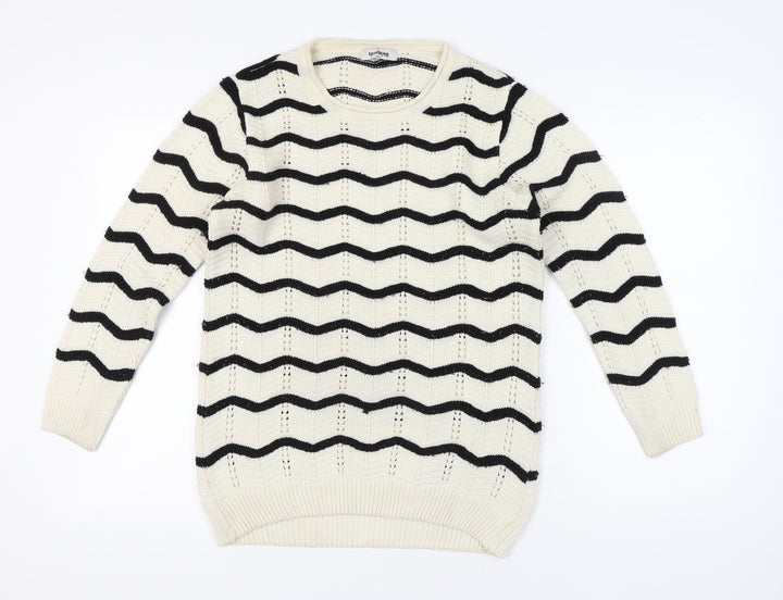 SportKing Womens White Black Striped Knit Jumper 2XL Long Sleeve