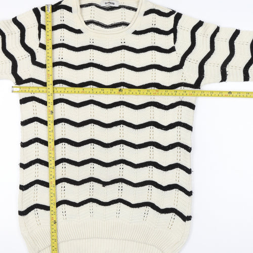 SportKing Womens White Black Striped Knit Jumper 2XL Long Sleeve