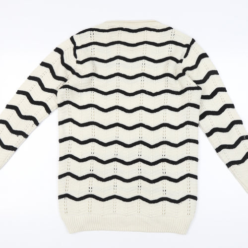 SportKing Womens White Black Striped Knit Jumper 2XL Long Sleeve