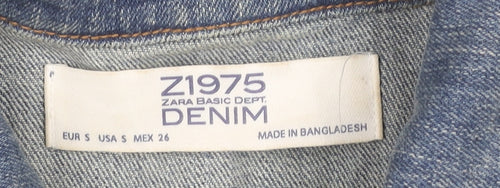 Zara Women Blue Denim Distressed Jacket Size 8 Casual Buttoned