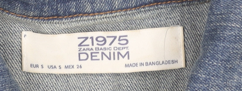 Zara Women Blue Denim Distressed Jacket Size 8 Casual Buttoned