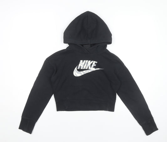 Nike Girls Black Hoodie 11 Years Pullover Standard Fit Logo Print