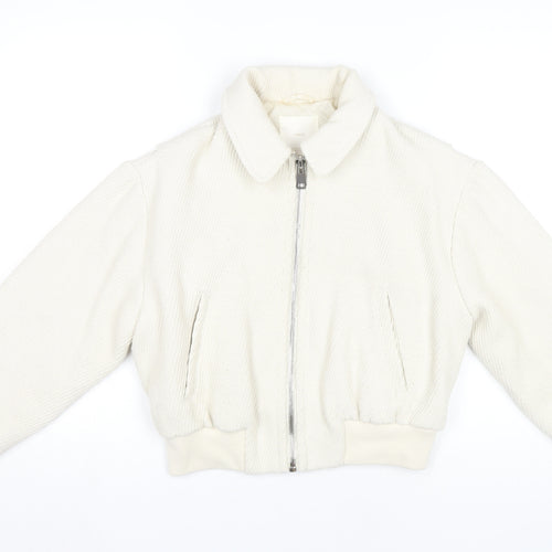 MNG Womens Ivory XS Bomber Jacket Corduroy Cropped Zip Casual