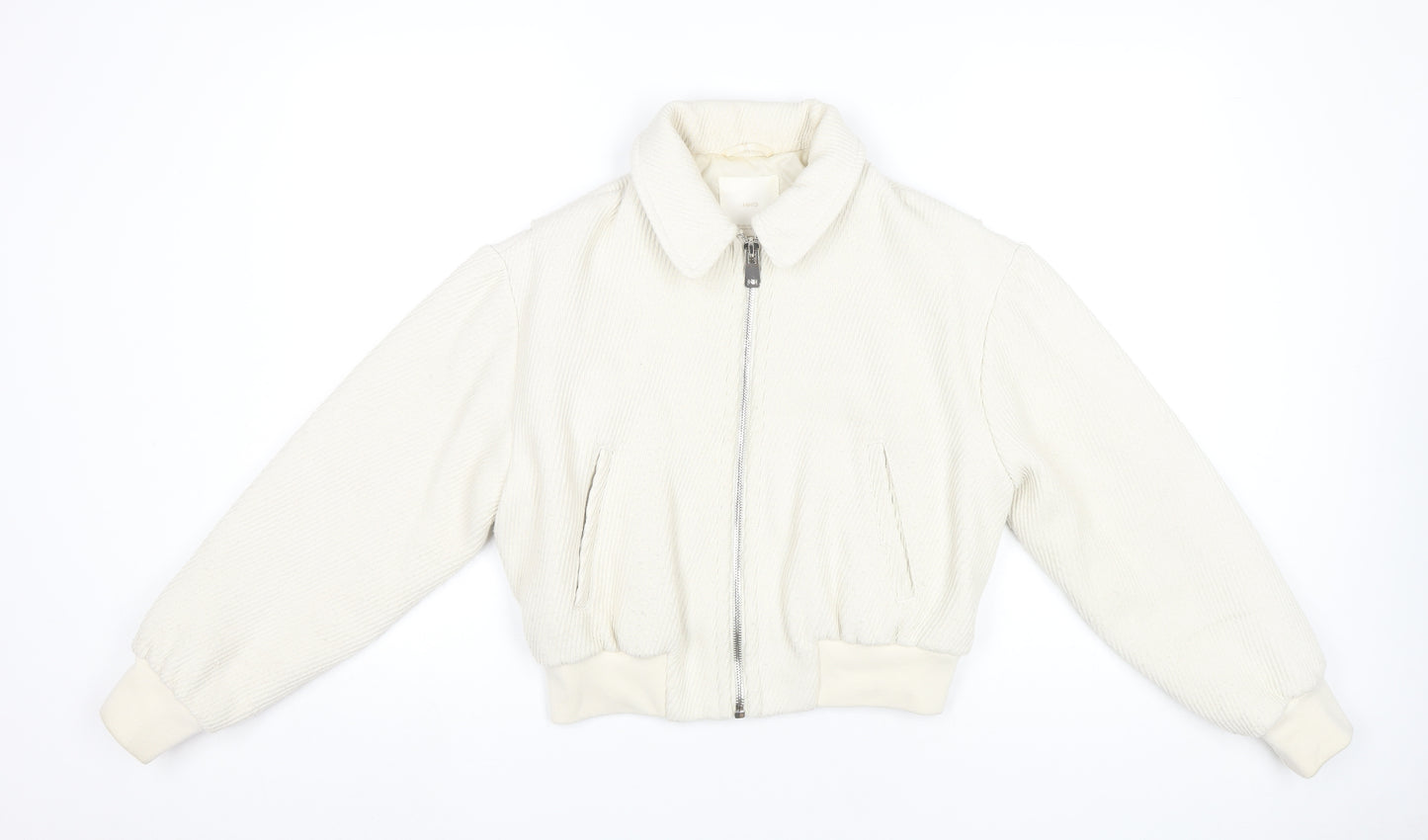MNG Womens Ivory XS Bomber Jacket Corduroy Cropped Zip Casual