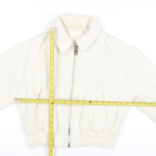 MNG Womens Ivory XS Bomber Jacket Corduroy Cropped Zip Casual