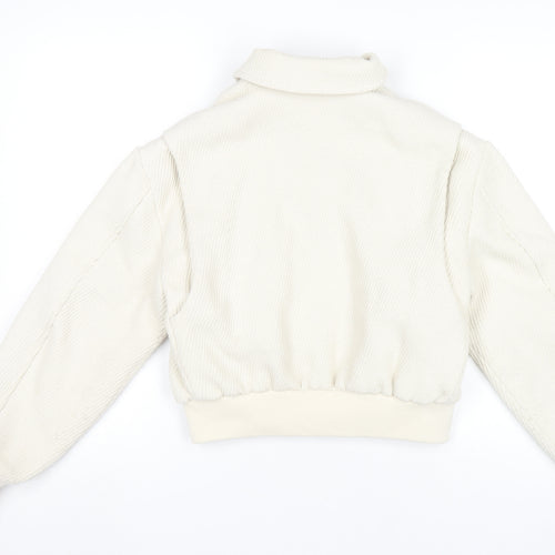 MNG Womens Ivory XS Bomber Jacket Corduroy Cropped Zip Casual