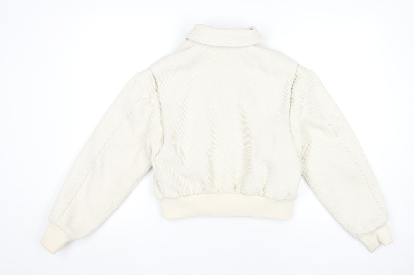 MNG Womens Ivory XS Bomber Jacket Corduroy Cropped Zip Casual