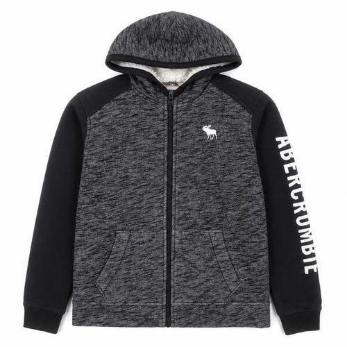 Abercrombie Kids Boys Black Grey Full Zip Hoodie 13-14 Years Logo Print