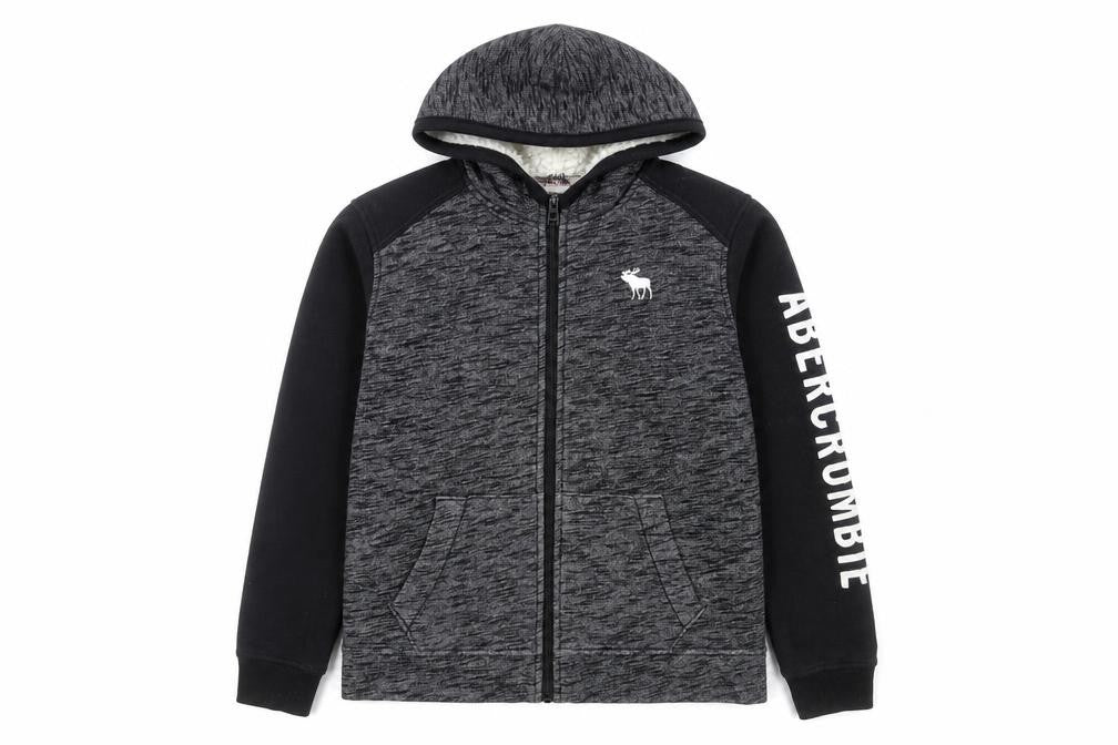 Abercrombie Kids Boys Black Grey Full Zip Hoodie 13-14 Years Logo Print
