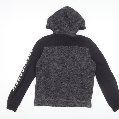 Abercrombie Kids Boys Black Grey Full Zip Hoodie 13-14 Years Logo Print