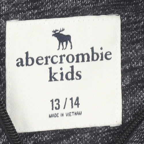 Abercrombie Kids Boys Black Grey Full Zip Hoodie 13-14 Years Logo Print