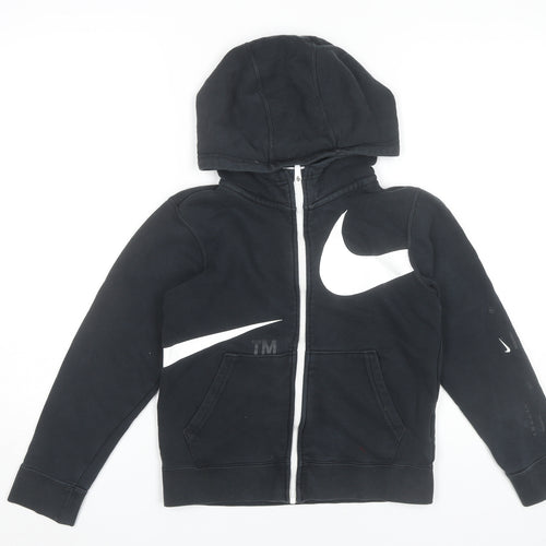 Nike Boys Black Full Zip Hoodie Size 146cm Sports Graphic Hooded Top