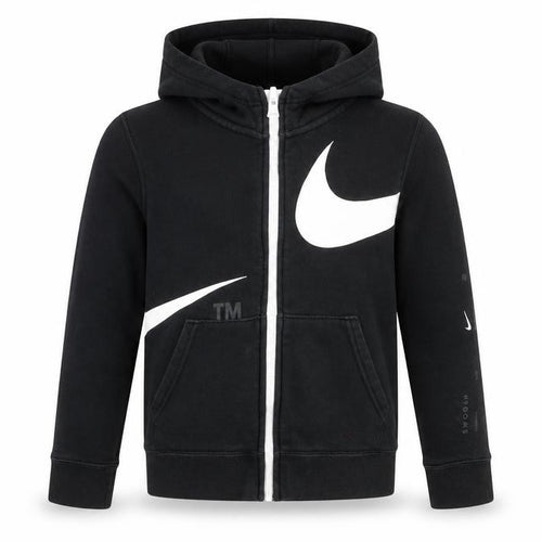 Nike Boys Black Full Zip Hoodie Size 146cm Sports Graphic Hooded Top