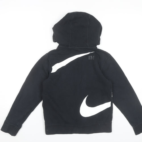 Nike Boys Black Full Zip Hoodie Size 146cm Sports Graphic Hooded Top