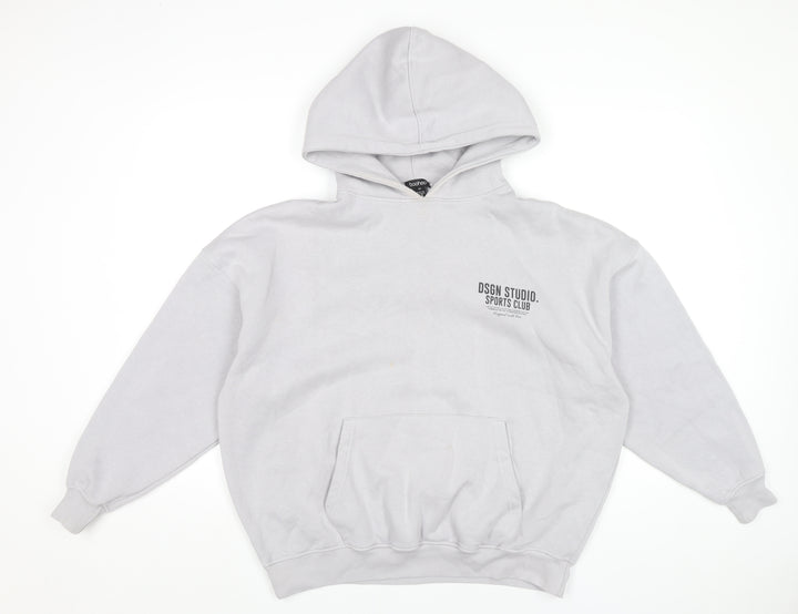 Boohoo Womens Grey Pullover Hoodie XS Regular Fit Sports Logo