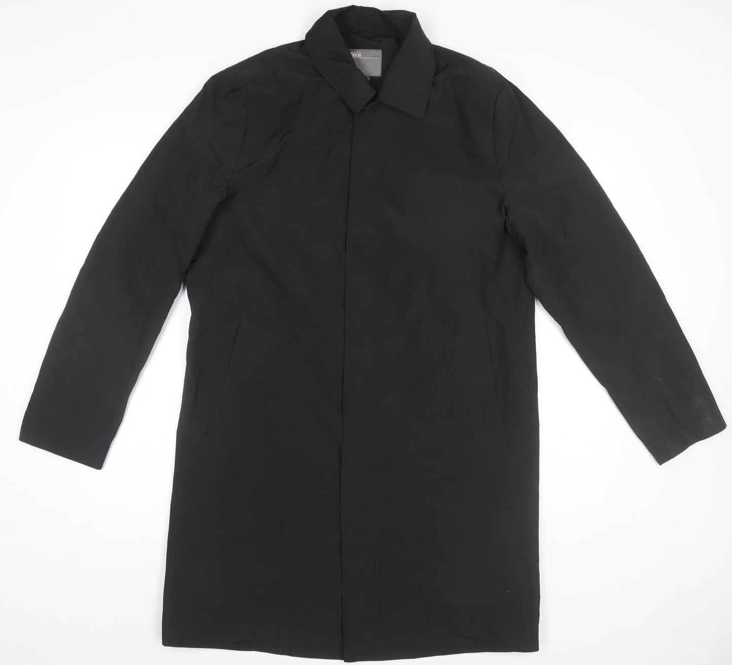 ASOS Women Black Long Overcoat Coat M Polyester Lined Classic