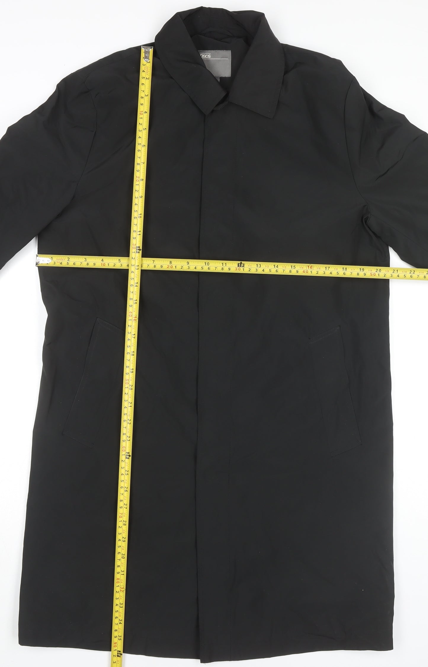 ASOS Women Black Long Overcoat Coat M Polyester Lined Classic