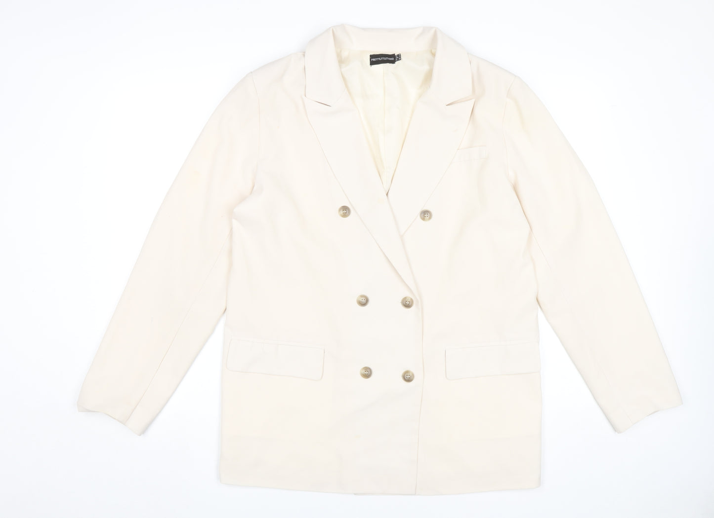 PrettyLittleThing Women Ivory Blazer Size 10 Double Breasted Jacket