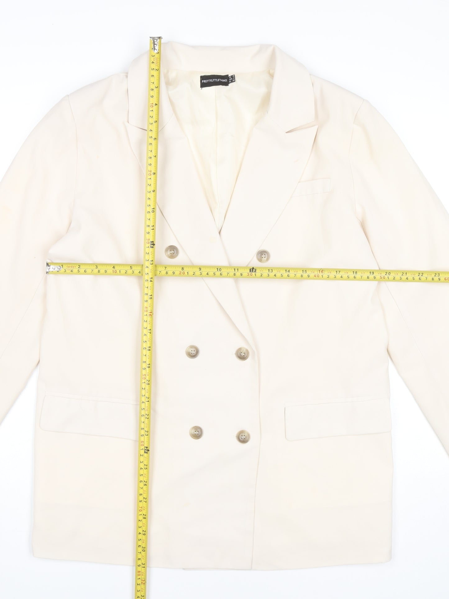 PrettyLittleThing Women Ivory Blazer Size 10 Double Breasted Jacket