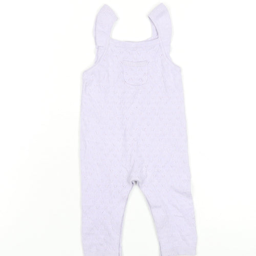 Marks and Spencer Girls Purple Knit Dungaree 6-9 Months Sleeveless
