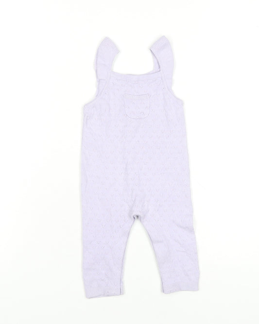 Marks and Spencer Girls Purple Knit Dungaree 6-9 Months Sleeveless