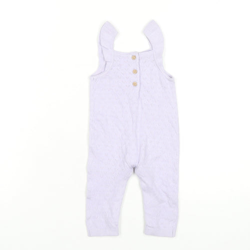 Marks and Spencer Girls Purple Knit Dungaree 6-9 Months Sleeveless