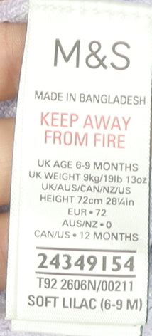 Marks and Spencer Girls Purple Knit Dungaree 6-9 Months Sleeveless