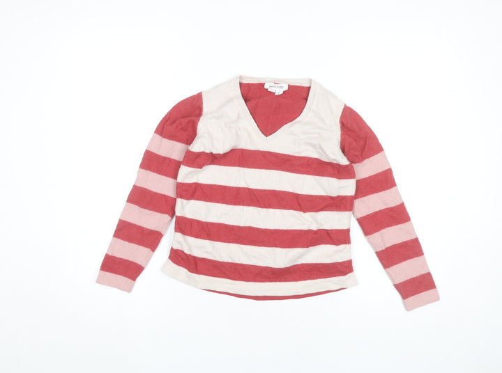 White Stuff Womens Multicoloured Striped V-Neck Jumper Size 12 Wool