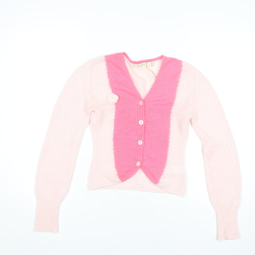 DoggyQin Women’s Pink XS V-Neck Slim Knit Button Cardigan