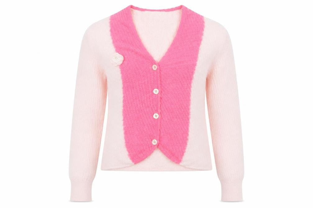 DoggyQin Women’s Pink XS V-Neck Slim Knit Button Cardigan