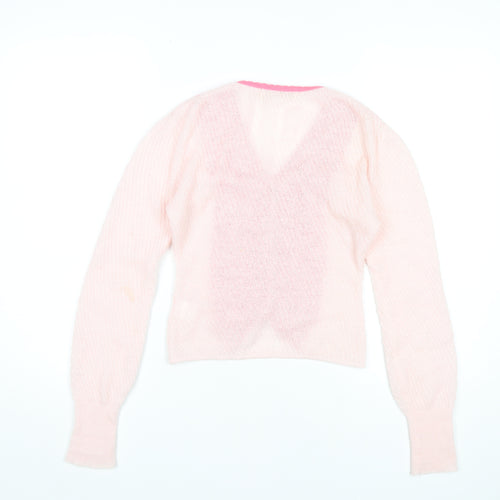 DoggyQin Women’s Pink XS V-Neck Slim Knit Button Cardigan