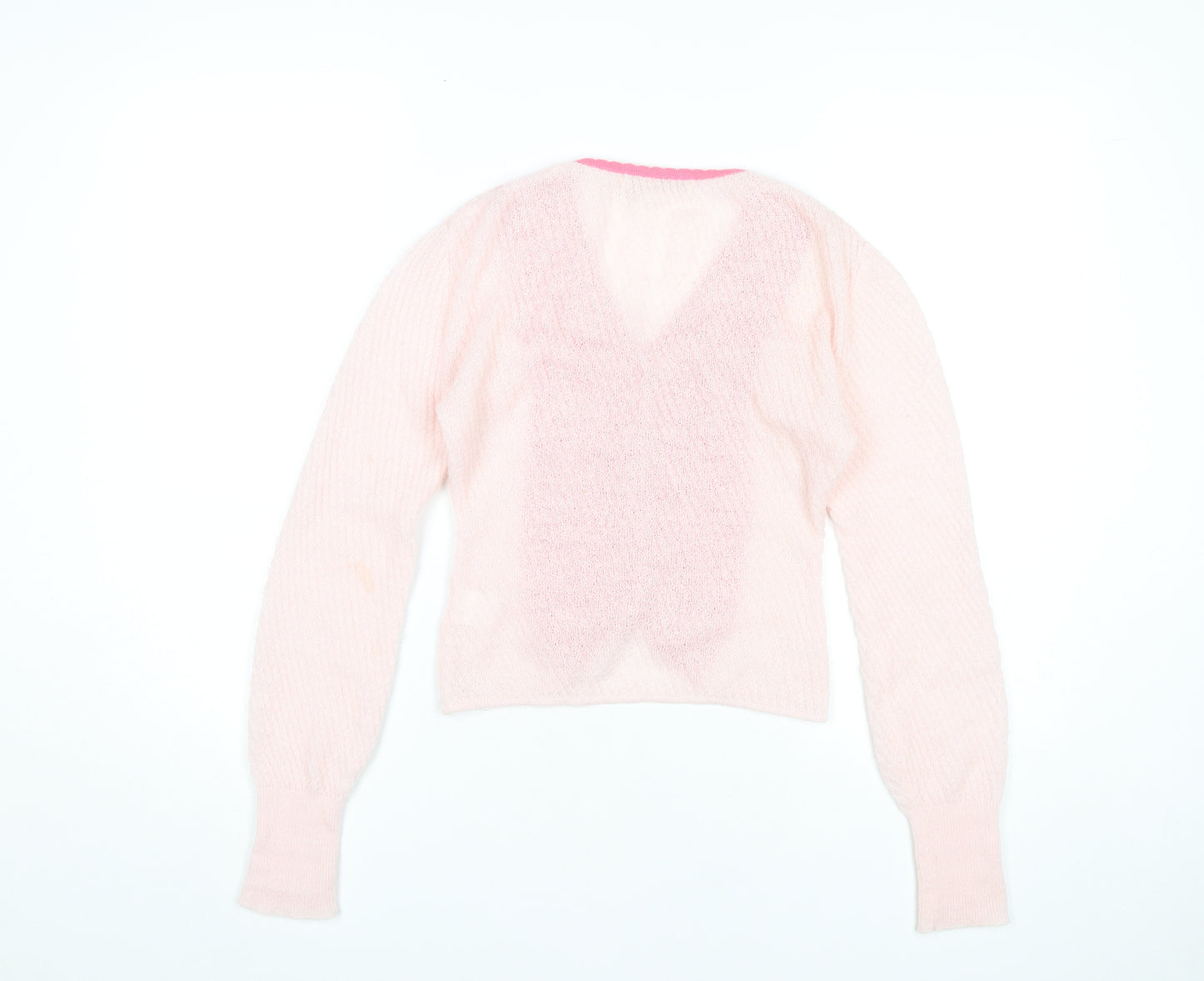 DoggyQin Women’s Pink XS V-Neck Slim Knit Button Cardigan
